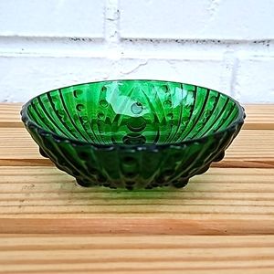Vintage MCM 1950s Anchor Hocking Emerald Forest Green Dish Depression glass